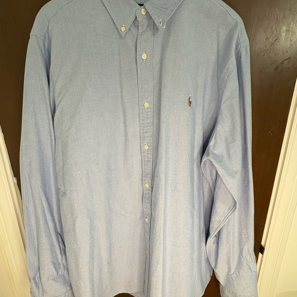 Ralph Lauren Blue Casual Button Down Shirt with Embroidered Logo